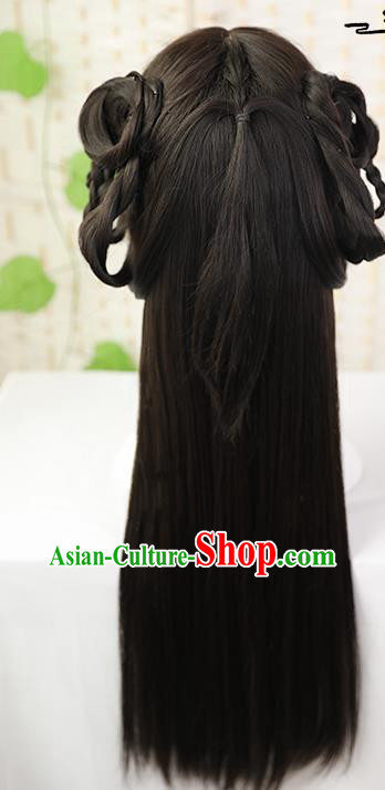 China Traditional Song Dynasty Servant Girl Wiggery Headdress Handmade Ancient Maid Lady Wig Sheath