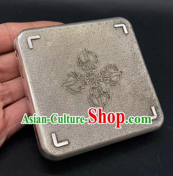 Handmade Chinese Carving Ink Box Ornaments Traditional Brass Craft Cupronickel Ink Cartridge