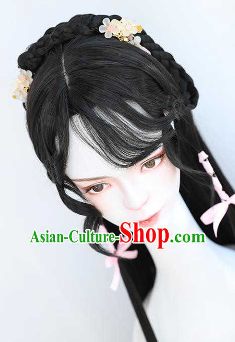 China Traditional Tang Dynasty Curly Wiggery Headdress Handmade Ancient Young Lady Wig Sheath