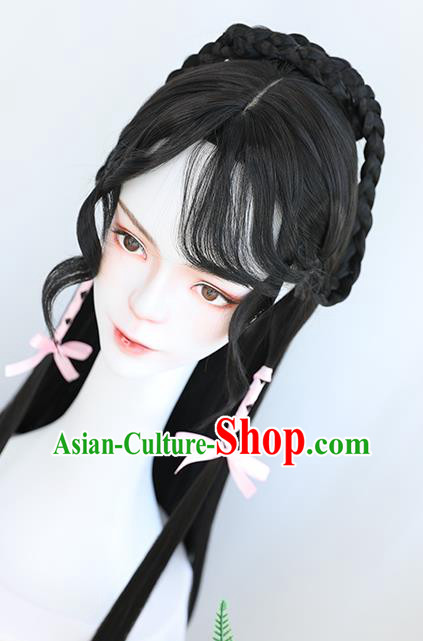 China Traditional Tang Dynasty Curly Wiggery Headdress Handmade Ancient Young Lady Wig Sheath