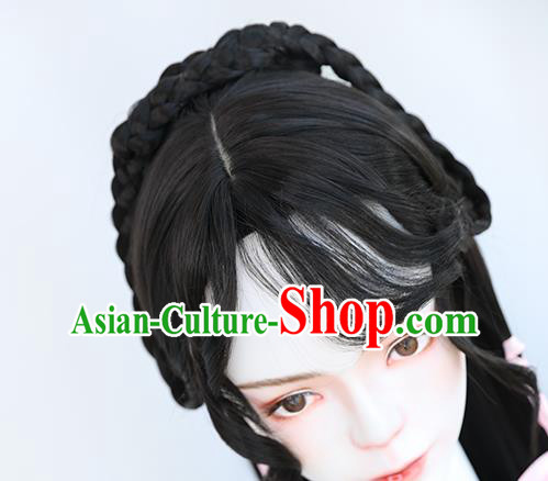 China Traditional Tang Dynasty Curly Wiggery Headdress Handmade Ancient Young Lady Wig Sheath