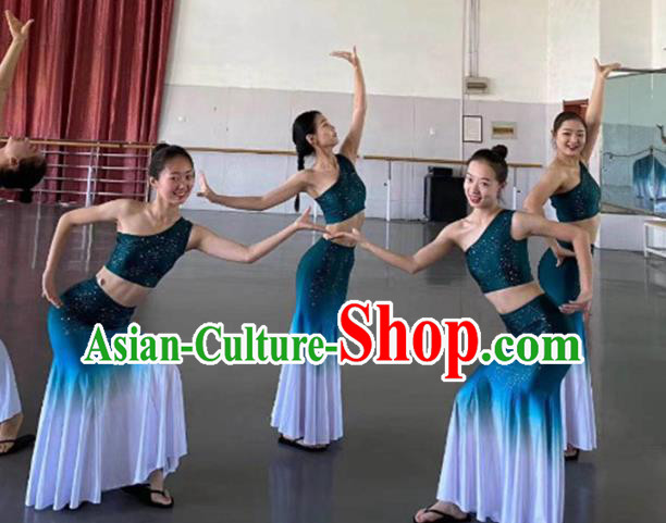 China Handmade Peacock Dance Green Dress Outfits Traditional Dai Nationality Folk Dance Clothing