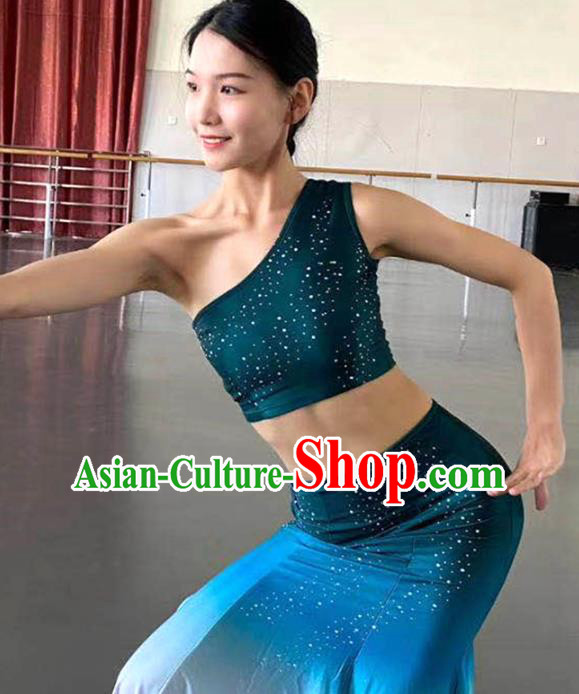 China Handmade Peacock Dance Green Dress Outfits Traditional Dai Nationality Folk Dance Clothing