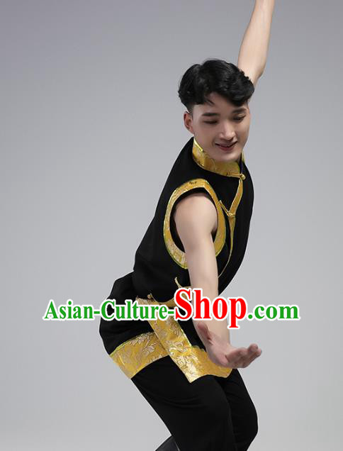 China Traditional Ethnic Costume Zang Nationality Folk Dance Black Shirt and Pants Outfits