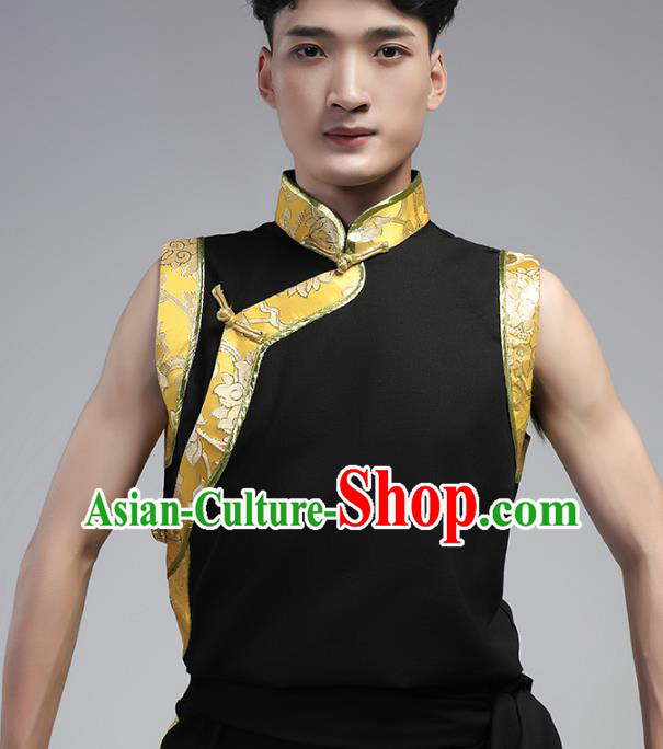 China Traditional Ethnic Costume Zang Nationality Folk Dance Black Shirt and Pants Outfits