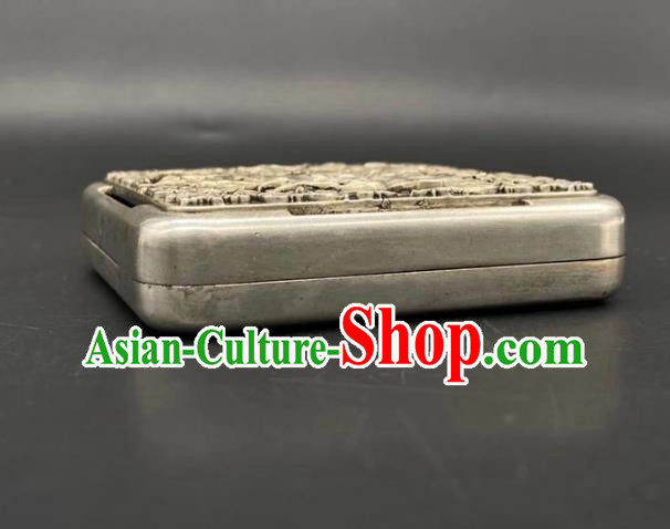 Handmade Chinese Carving Peony Ink Box Ornaments Traditional Brass Craft Cupronickel Ink Cartridge