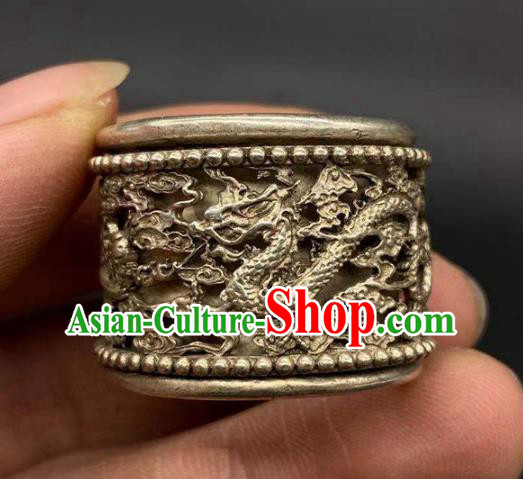 China National Silver Carving Dragon Ring Handmade Jewelry Accessories Traditional Thimble Circlet