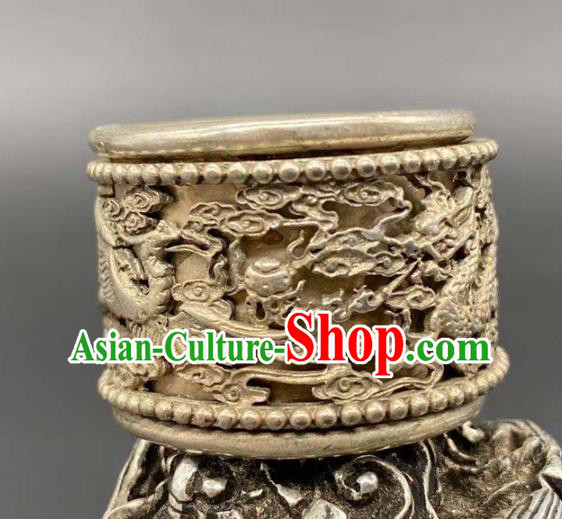 China National Silver Carving Dragon Ring Handmade Jewelry Accessories Traditional Thimble Circlet