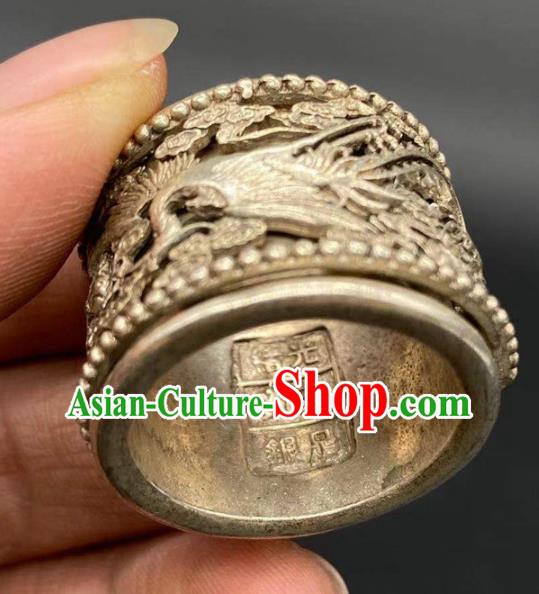 China National Silver Carving Dragon Ring Handmade Jewelry Accessories Traditional Thimble Circlet