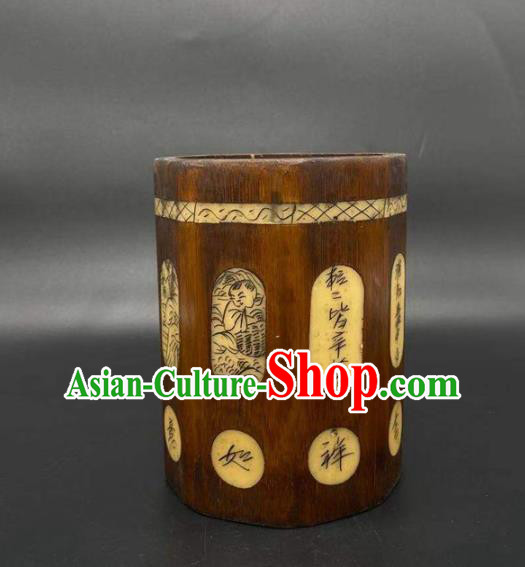 China Traditional Bamboo Brush Pot Handmade Tubular Penrack