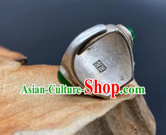 China Handmade Silver Jewelry Accessories Traditional Chrysoprase Thimble Circlet National Agate Ring