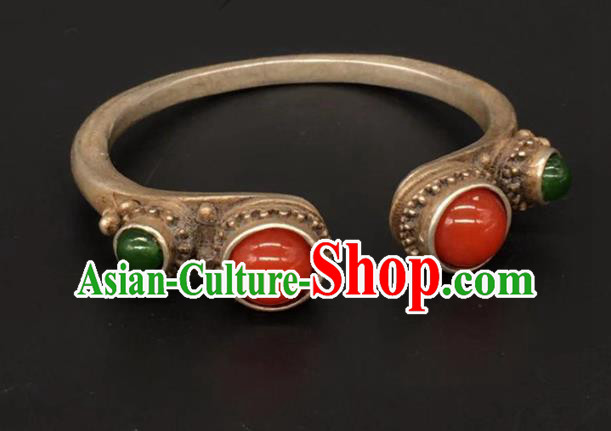 China National Agate Bracelet Handmade Jewelry Accessories Traditional Silver Bangle