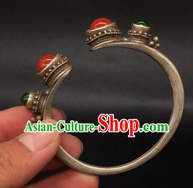China National Agate Bracelet Handmade Jewelry Accessories Traditional Silver Bangle
