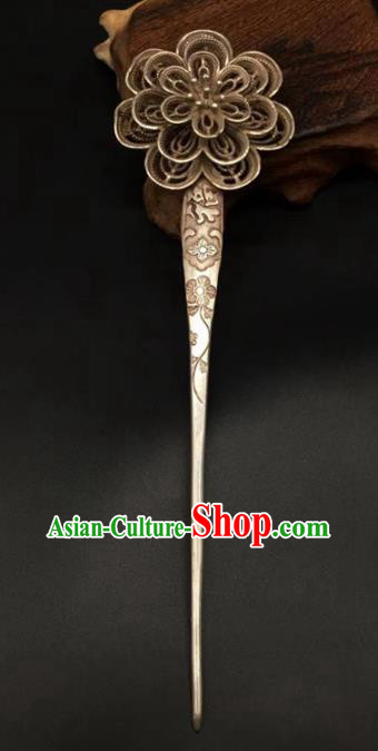 China Traditional Hair Accessories Classical Silver Peony Hairpin Handmade Hair Stick