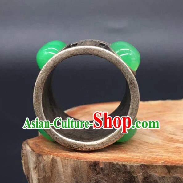 China National Jade Ring Handmade Jewelry Accessories Traditional Silver Circlet Thimble