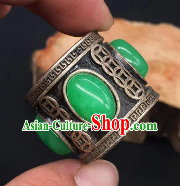 China National Jade Ring Handmade Jewelry Accessories Traditional Silver Circlet Thimble