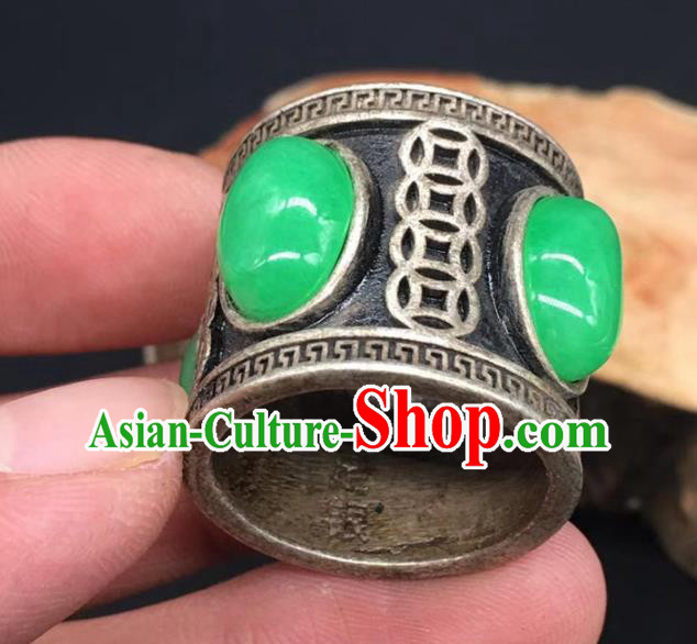 China National Jade Ring Handmade Jewelry Accessories Traditional Silver Circlet Thimble