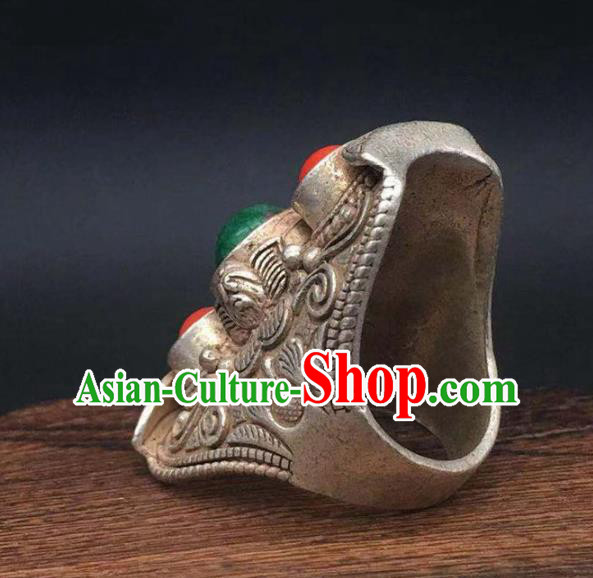 China National Gems Ring Handmade Jewelry Accessories Traditional Silver Circlet Thimble