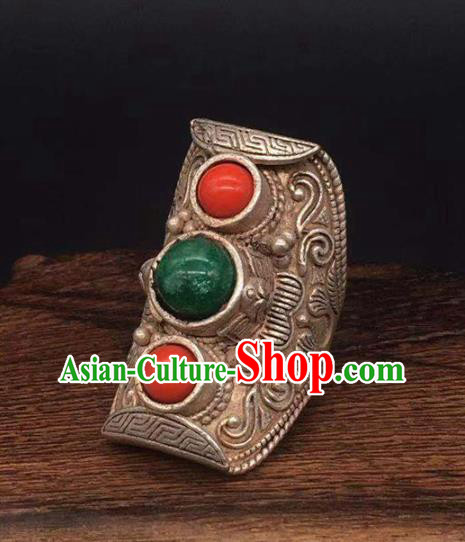 China National Gems Ring Handmade Jewelry Accessories Traditional Silver Circlet Thimble