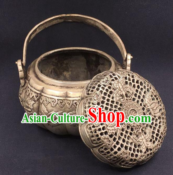 Handmade Chinese Carving Butterfly Censer Ornaments Traditional Brass Accessories Cupronickel Handwarmer