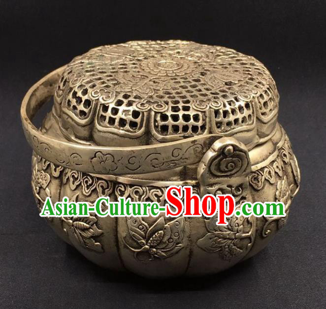 Handmade Chinese Carving Butterfly Censer Ornaments Traditional Brass Accessories Cupronickel Handwarmer