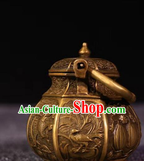 Handmade Chinese Carving Mandarin Duck Teapot Ornaments Traditional Brass Accessories Tea Kettle