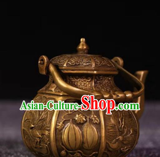 Handmade Chinese Carving Mandarin Duck Teapot Ornaments Traditional Brass Accessories Tea Kettle