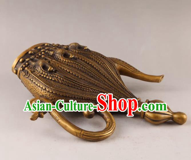Handmade Chinese Carving Phoenix Wine Pot Ornaments Traditional Brass Accessories Flagon
