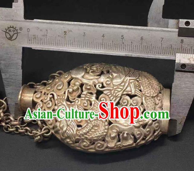 Chinese Handmade Carving Dragon Brooch Classical Ethnic Silver Accessories National Sachet Pendant Jewelry