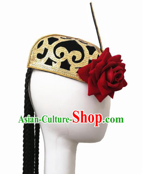China Traditional Uyghur Nationality Hat Handmade Ethnic Women Folk Dance Braid Hair Accessories