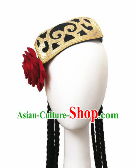 China Handmade Ethnic Women Folk Dance Braid Hair Accessories Traditional Uyghur Nationality Top Hat