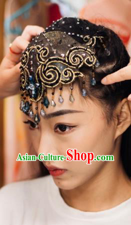 Traditional China Folk Dance Headwear Classical Dance Hair Accessories Black Tassel Top Hat