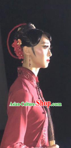 Traditional China Folk Dance Headwear Handmade Fan Dance Hair Accessories Wig Sheath