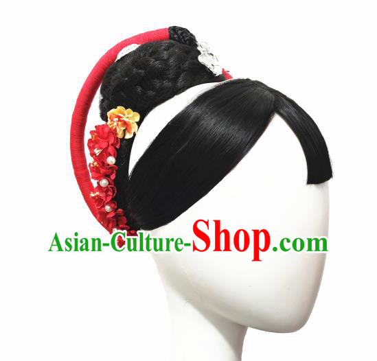 Traditional China Folk Dance Headwear Handmade Fan Dance Hair Accessories Wig Sheath