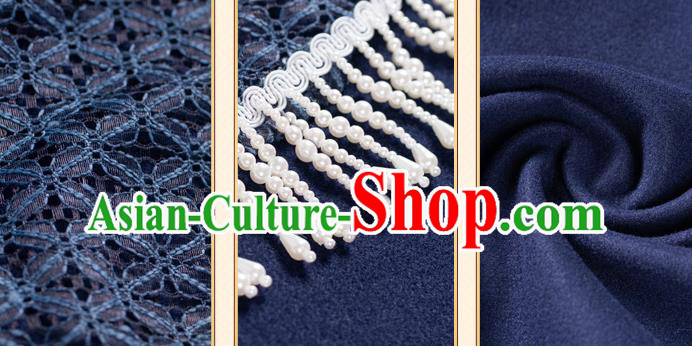 China Traditional Ming Dynasty Historical Clothing Ancient Nobility Lady Hanfu Embroidered Navy Cloak