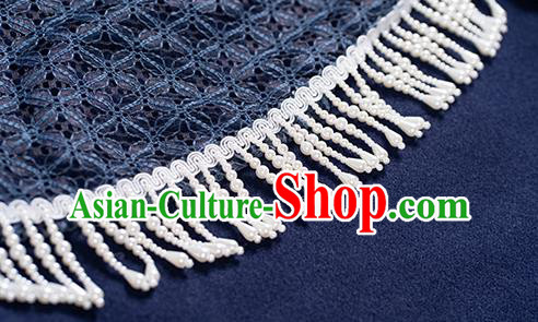 China Traditional Ming Dynasty Historical Clothing Ancient Nobility Lady Hanfu Embroidered Navy Cloak