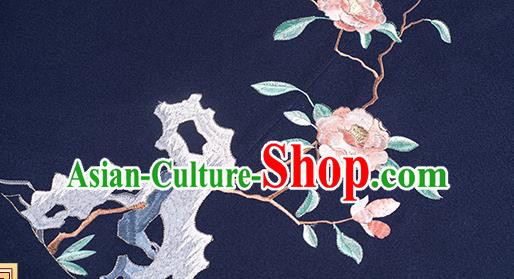 China Traditional Ming Dynasty Historical Clothing Ancient Nobility Lady Hanfu Embroidered Navy Cloak