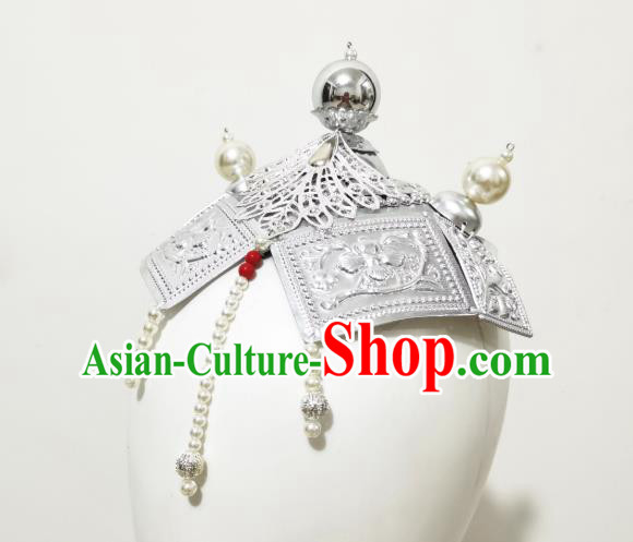 China Ethnic Folk Dance Hair Accessories Traditional Mongol Nationality Argent Hat