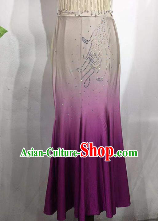 China Ethnic Women Peacock Dance Purple Dress Outfits Traditional Dai Nationality Folk Dance Clothing