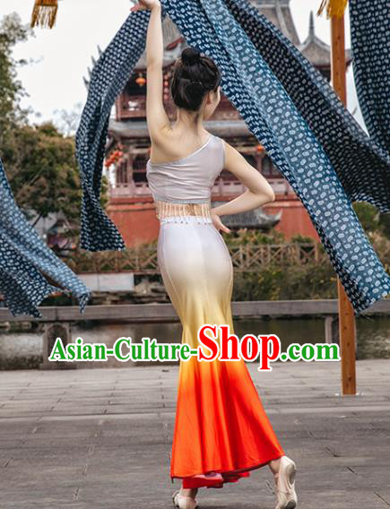 China Traditional Dai Nationality Folk Dance Clothing Ethnic Women Peacock Dance Red Dress Outfits