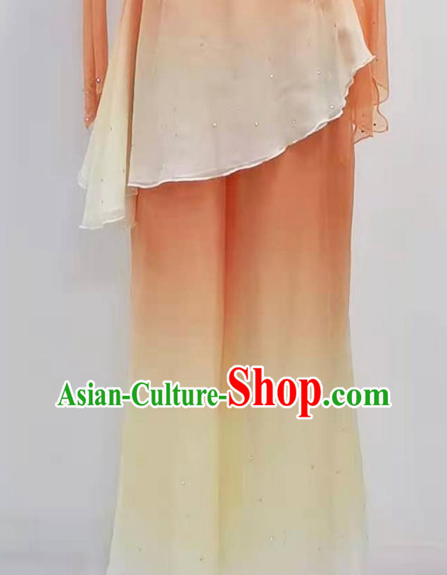 China Traditional Folk Dance Clothing Women Fan Dance Orange Blouse and Pants Outfits