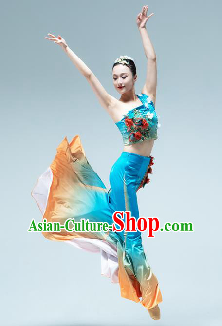 China Dai Nationality Folk Dance Blue Dress Traditional Yunnan Ethnic Peacock Dance Stage Performance ClothingNationality Folk Dance Dress Traditional Mongolian Ethnic Stage Performance Clothing