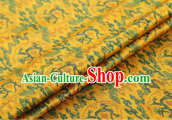 Chinese Royal Dragon Pattern Yellow Song Brocade Gambiered Guangdong Gauze Traditional Cheongsam Silk Fabric