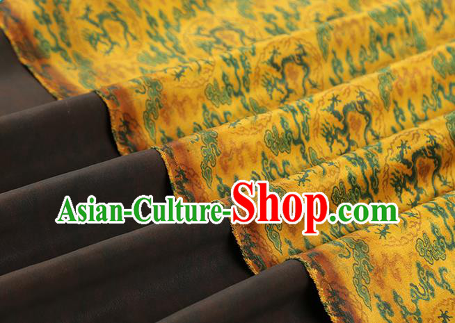 Chinese Royal Dragon Pattern Yellow Song Brocade Gambiered Guangdong Gauze Traditional Cheongsam Silk Fabric