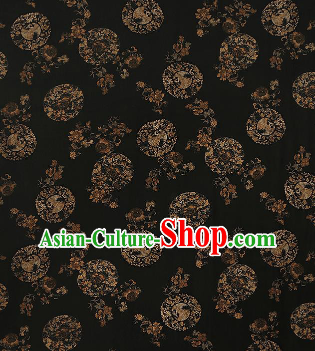 Chinese Royal Peony Pattern Brocade Traditional Cheongsam Silk Fabric Black Gambiered Guangdong Gauze