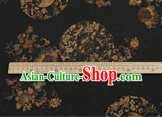 Chinese Royal Peony Pattern Brocade Traditional Cheongsam Silk Fabric Black Gambiered Guangdong Gauze