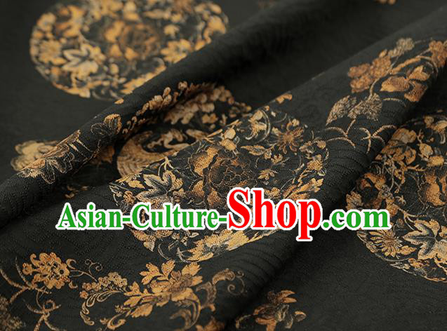 Chinese Royal Peony Pattern Brocade Traditional Cheongsam Silk Fabric Black Gambiered Guangdong Gauze