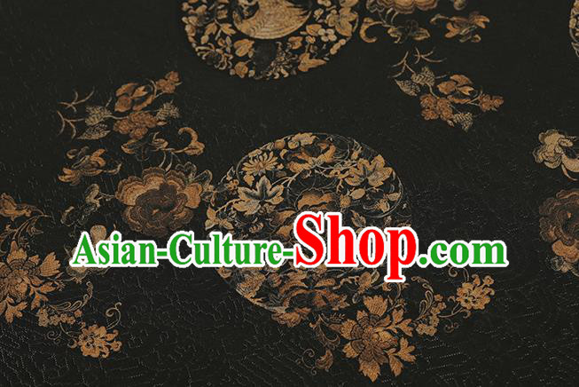 Chinese Royal Peony Pattern Brocade Traditional Cheongsam Silk Fabric Black Gambiered Guangdong Gauze