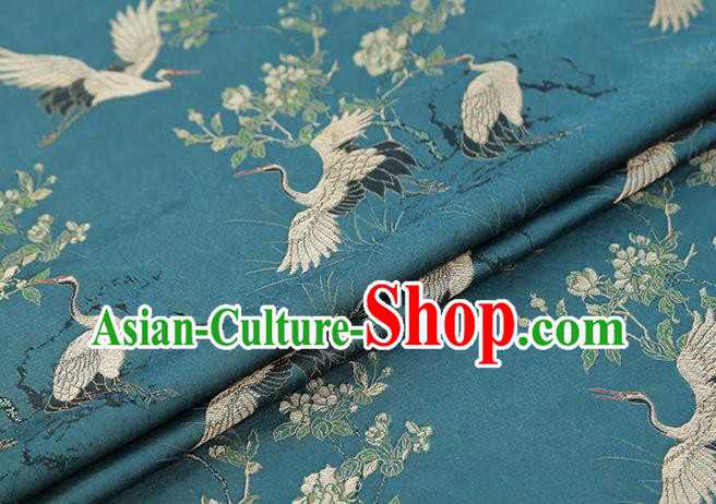 Chinese Blue Gambiered Guangdong Gauze Royal Crane Pattern Song Brocade Traditional Cheongsam Silk Fabric