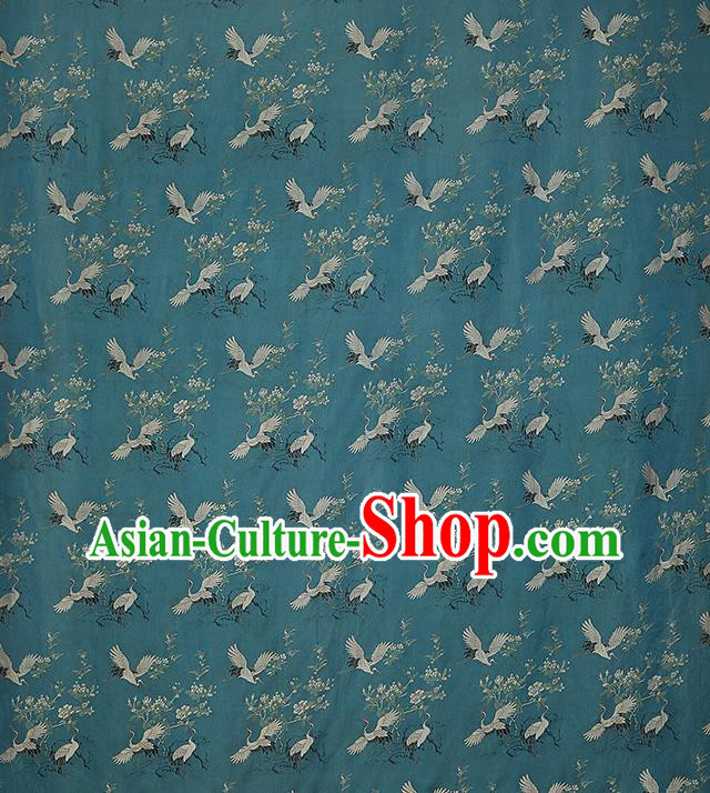 Chinese Blue Gambiered Guangdong Gauze Royal Crane Pattern Song Brocade Traditional Cheongsam Silk Fabric